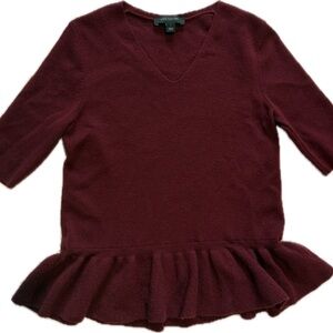 Ann Taylor Deep Red V-Neck Peplum Sweater Sz Small